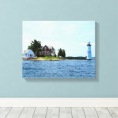 Rock Island Lighthouse, New York Wrapped Canvas Afdruk (Insitu (Houten vloer))