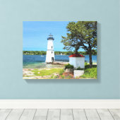 Rock Island Lighthouse, New York Wrapped Canvas Afdruk (Insitu (Houten vloer))