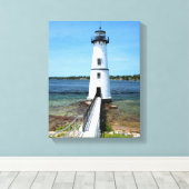 Rock Island Lighthouse, New York Wrapped Canvas Afdruk (Insitu (Houten vloer))
