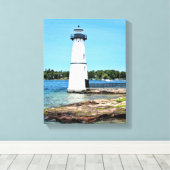 Rock Island Lighthouse, New York Wrapped Canvas Afdruk (Insitu (Houten vloer))