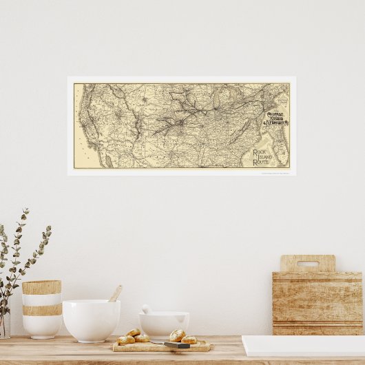 Rock Island Railroad Map 1888 Poster (Keuken)