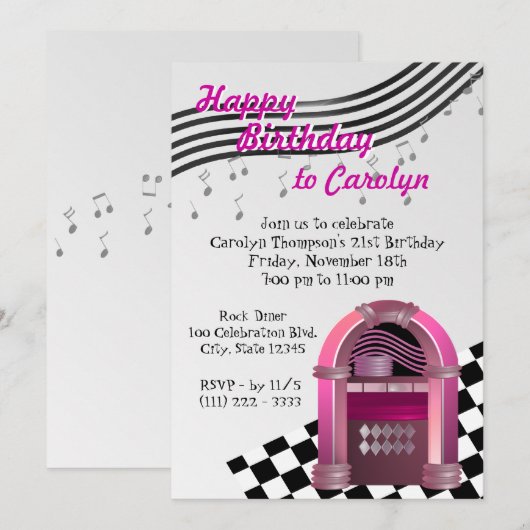 Rock Jukebox Verjaardag Kaart (Voorkant / Achterkant)