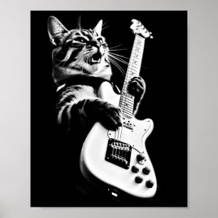 Rock Kat Spelen Gitaar - Grappige Gitaar Kat 1 Poster