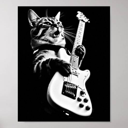 Rock Kat Spelen Gitaar - Grappige Gitaar Kat 1 Poster (Voorkant)