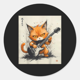 Rock kat spelen gitaar grappige kat ronde sticker