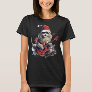 Rock kat spelen gitaar grappige kerst sinterklaas t-shirt