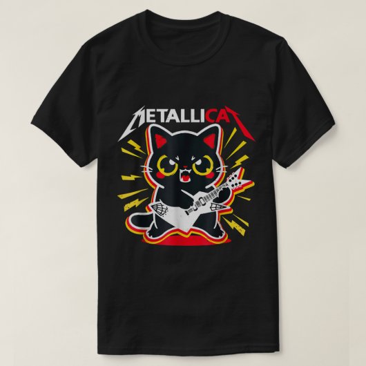 Rock Kitty Guitar Player Cute Metal Cat Design T-shirt (Design voorkant)