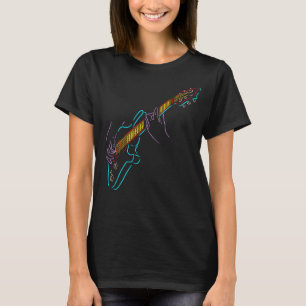 Rock. Kleurig silhouet van een elektrische gitaar. T-shirt
