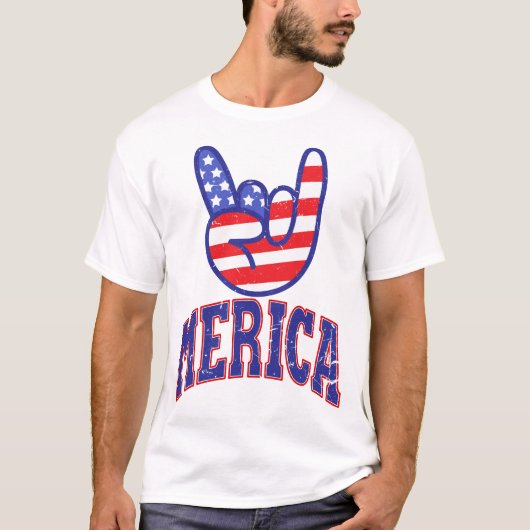 Rock Merica Grappig Ik hou van Amerika Vierde van  T-shirt (Voorkant)