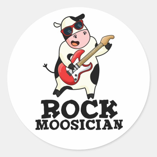 Rock Moosician Funny Koe Musician Pun Ronde Sticker (Voorkant)