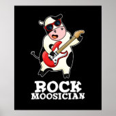 Rock Moosician Grappige Koe Muzikant Stunt Donkere Poster (Voorkant)