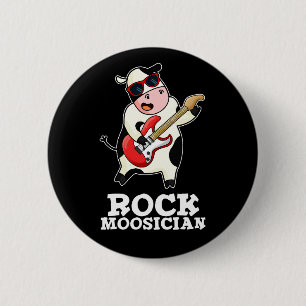 Rock Mosician Funny Koe Musicus Pun Dark BG Ronde Button 5,7 Cm