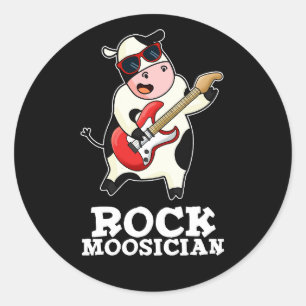 Rock Mosician Funny Koe Musicus Pun Dark BG Ronde Sticker