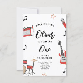 Rock Music Birthday Invitation Guitar and Drums Kaart