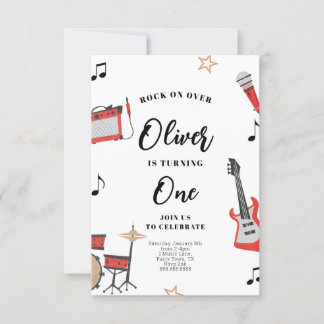 Rock Music Birthday Invitation Guitar and Drums Kaart
