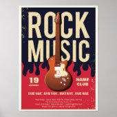 Rock Music Festival Poster – Guitar & Flames Desig (Voorkant)