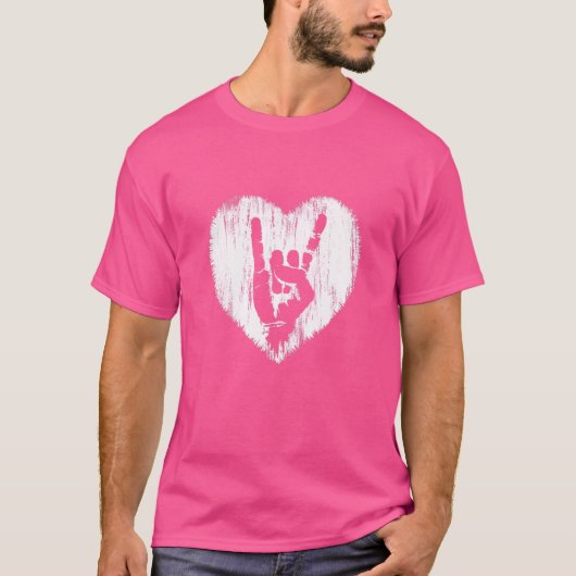 Rock Music Heart Rock on Hand Horns T-shirt (Voorkant)