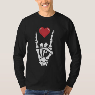 Rock Music Lover Skeleton Hand Rock Heart Graphic T-shirt