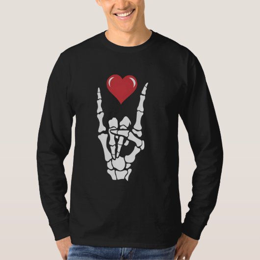 Rock Music Lover Skeleton Hand Rock Heart Graphic T-shirt (Voorkant)