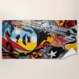 Rock Music Woman Guitar Pop Art Street Style Strandlaken