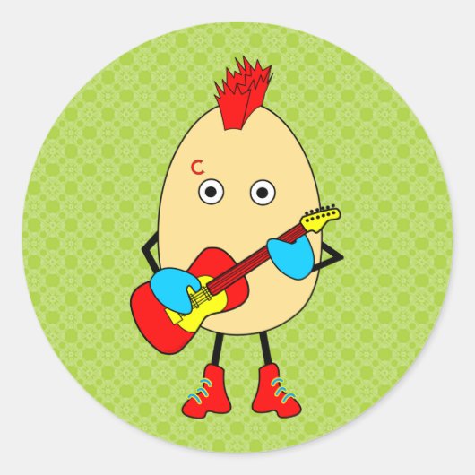 Rock muzikant Egghead Ronde Sticker (Voorkant)