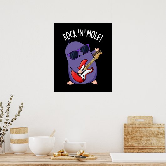 Rock N Mol Grappig Dierlijke Pun Donker BG Poster (Keuken)
