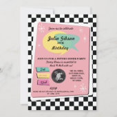 Rock N Roll 1950s Birthday Pink Retro Invite Kaart (Voorkant)