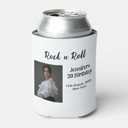 Rock n Roll 20e verjaardag meisje foto elegante mo Blikjeskoeler (Blikje Voorkant)