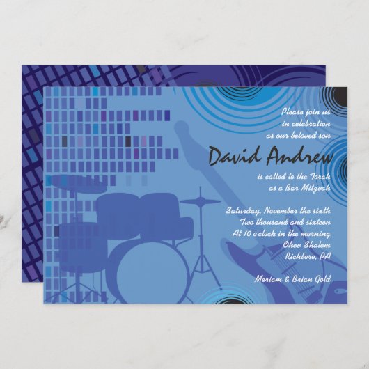 Rock n Roll Bar Bat Mitzvah Invitation Kaart (Voorkant / Achterkant)