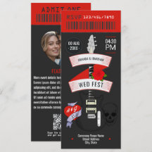 Rock n' Roll bruiloft ticket aangepaste uitnodigin