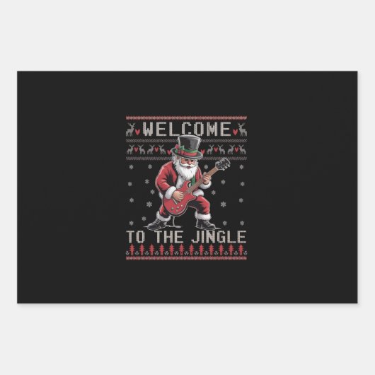 Rock n Roll Christmas Rocker Santa Ugly Christmas Inpakpapier Vel (Voorkant)