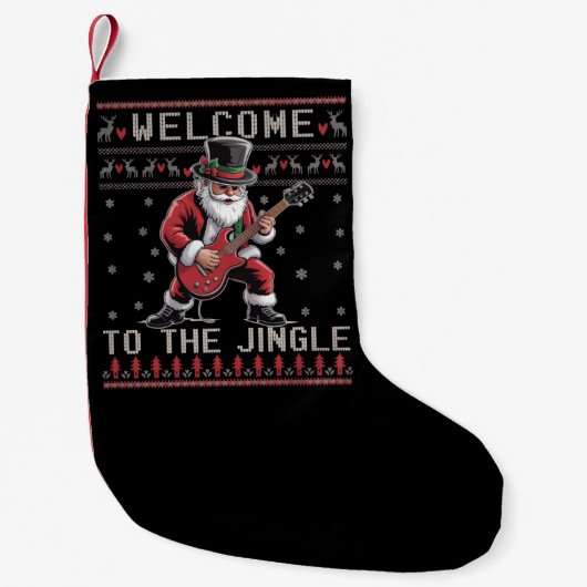 Rock n Roll Christmas Rocker Santa Ugly Christmas  Kleine Kerstsok (Voorkant)