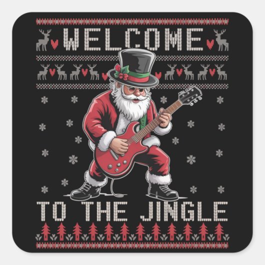 Rock n Roll Christmas Rocker Santa Ugly Christmas  Vierkante Sticker (Voorkant)