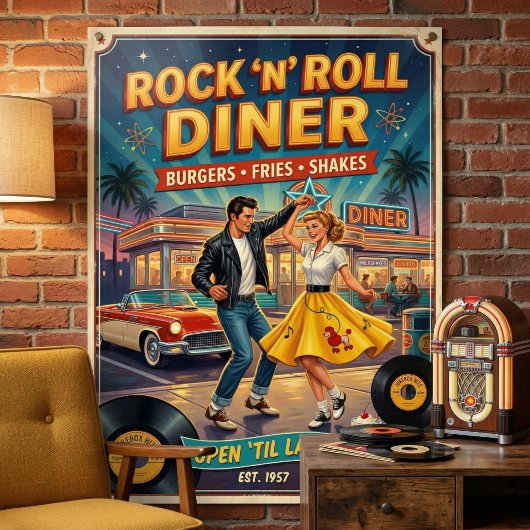 Rock 'n' Roll Diner Jaren '50 Vintage Poster
