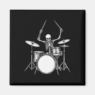 Rock-n-roll drummer Skeleton speelt drums Magneet