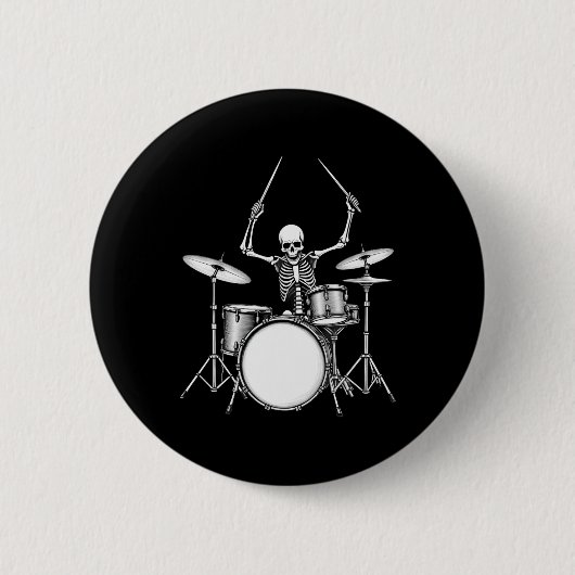 Rock-n-roll drummer Skeleton speelt drums Ronde Button 5,7 Cm (Voorkant)