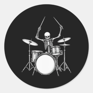 Rock-n-roll drummer Skeleton speelt drums Ronde Sticker