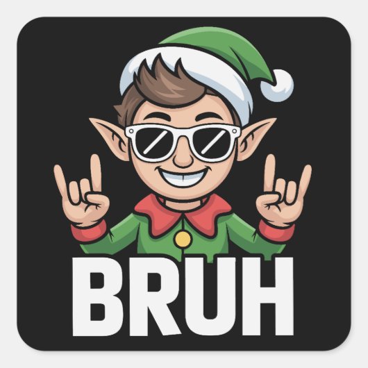 Rock n Roll Elf Bruh Grappige Zin Meme Kerstmis Vierkante Sticker (Voorkant)