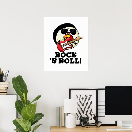 Rock n Roll Funny Sushi Roll Pun Poster (Thuiskantoor)