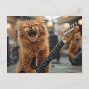 Rock N Roll Gember Gitaar Kat Rockster Briefkaart