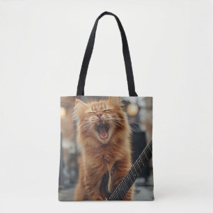 Rock N Roll Gember Gitaar Kat Rockster Tote Bag
