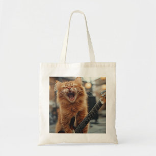 Rock N Roll Gember Gitaar Kat Rockster Tote Bag