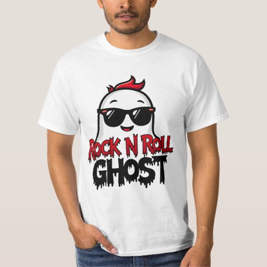 Rock N Roll Ghost T-Shirt, Fun Halloween Graphic T T-shirt (Voorkant)