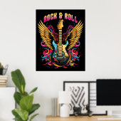 Rock n Roll gitaar vleugels Poster (Thuiskantoor)