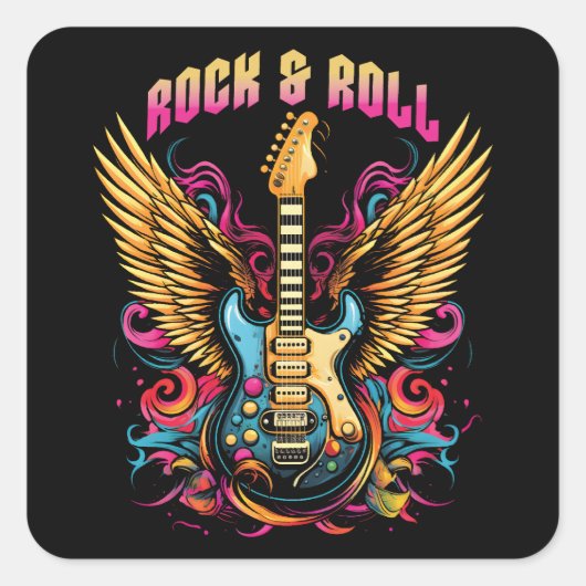 Rock n Roll gitaar vleugels Vierkante Sticker (Voorkant)
