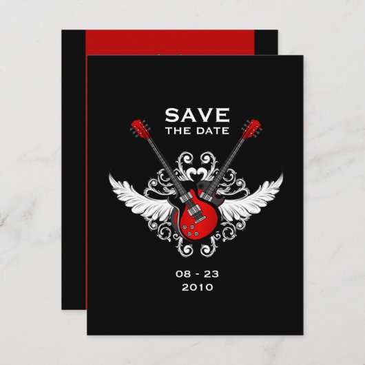 Rock-'n-roll gitaren opslaan van de datum save the date (Voorkant / Achterkant)