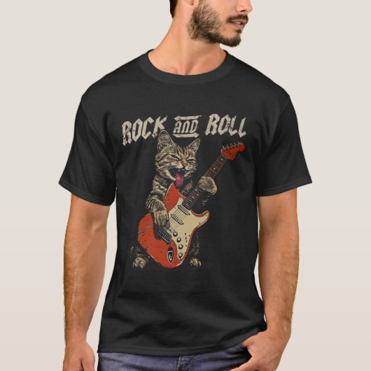 Rock-'n-roll-gitarist Cat Rock T-shirt (Voorkant)