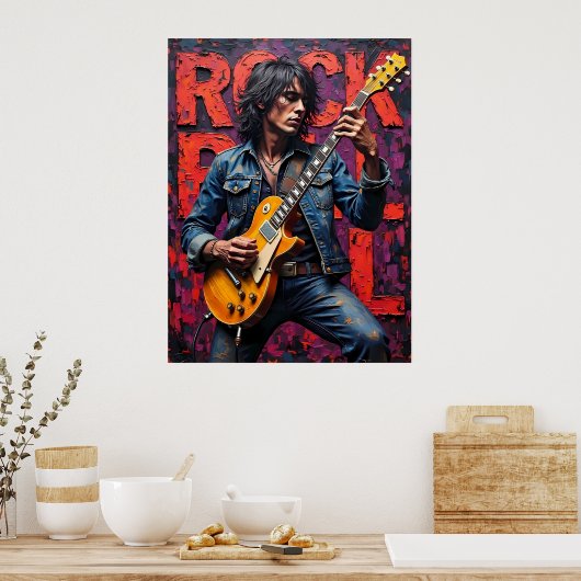 Rock-'n-roll gitarist poster (Keuken)