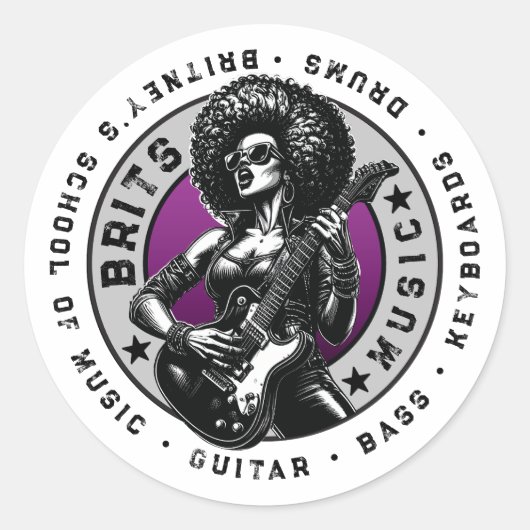 Rock 'n' Roll Graphic - Vrouw Music School Design Ronde Sticker (Voorkant)