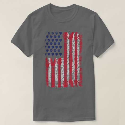 Rock N Roll Guitar Flag Line Sketch Usa Flag Indep T-shirt (Design voorkant)